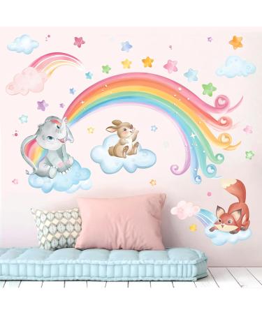 Wondever Rainbow Animals Wall Stickers - Elephant Rabbit Fox Clouds Decals for Nursery & Kids Bedroom - Buy Online on SooperMarket.com