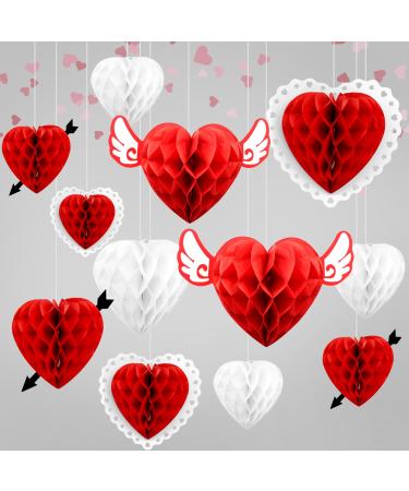 KatchOn Valentines Day Hanging Hearts - Pack of 9 | Valentine Honeycomb Hearts for Valentines Day Decorations | Red Paper Hearts for Valentine Hearts Decorations | Valentines Day Party Decorations