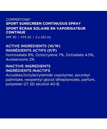 Coppertone Sport Sunscreen Spray SPF 30 Duo Pack (2x222 mL) Lightweight and Water-Resistant Sun Protection Stays On Strong When You Sweat - Buy Online on SooperMarket.com