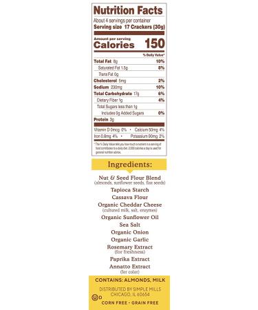 Simple Mills Almond Flour Crackers Farmhouse Cheddar - Gluten Free Snacks 4.25 oz (Pack of 3) - Buy Online on SooperMarket.com