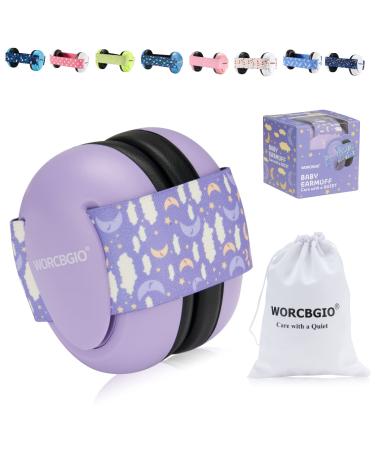 WORCBGIO Infant Ear Protection Noise Cancelling Baby Ear Muffs, Toddler Hearing Protection with Adjustable Elastic Headband (Moon,Purple