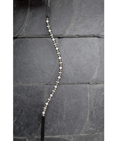 Happiness horses horses headband/glitter head strap silver white 'White Chrome' with rhinestone curved narrow (cob leather color dark brown) COB leather color dark brown