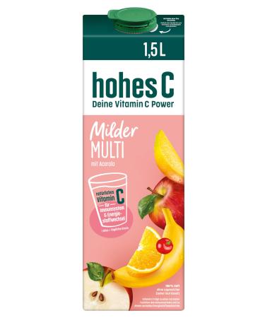 High C mild multivitamin (1 x 1.5l) 100% juice apple orange acerola mango 7 vitamins without added sugar according to law less acid vegan multi -fruit juice 1.5 l (1 Pack)