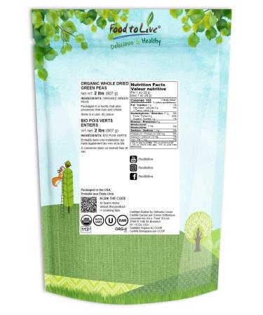 Organic Whole Dried Green Peas 2 Pounds | Non-GMO Green Vatana Vegan Kosher Bulk | Rich in Protein & Fiber | Ideal for Green Curry, Stews, Salads, Pea Soup | 2 lb Pack - Buy Online on SooperMarket.com