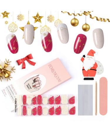 EBANKU Christmas Semi Cured Gel Nail Strips Glitter Gel Nail Polish Strips Long Lasting Waterproof Full Nail Wraps Stickers with Stick Nail File Wipes & Sealing(UV/LED Lamp Required) (SDTRK14)