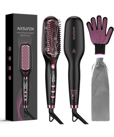 Hair Straightener Brush Ceramic Hot Comb 16 Temps Dual Voltage Anti-Scald & Auto-Off for Women Hot Brush for Styling