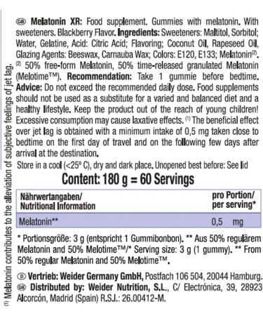 Weider Melatonin Gummies for Sleep | Time-Delayed Release Sugar-Free Blackberry Flavor | 60 Delicious Gummy Bears - Buy Online on SooperMarket.com