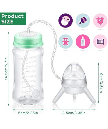 Nuanchu 10 oz Self Feeding Baby Bottle w/ Long Tube Straw | Leak-Proof Baby Feeder Bottle for Imitation Milk Weaning | Mint Green - Buy Online on SooperMarket.com