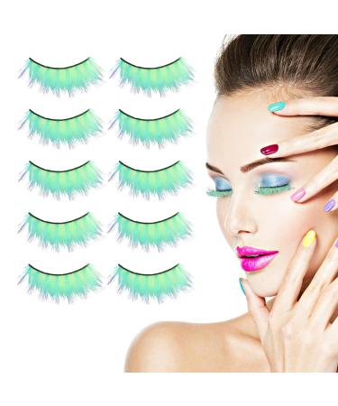 Bibabala 5 Pairs False Eyelashes Fluorescence Glow in Dark for Women Reusable Fluorescence Lashes False Eyelashes Wispy Lashes Dramatic Lashes Cat Eye Lashes(Fluorescent Green)