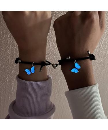 Bestvisse Set of 2 Luminous Butterfly Charm Bracelets Glow In The Dark Wristchains Magnetic Couple Jewelry for Men and Women - Buy Online on SooperMarket.com