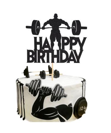 Arthsdite 1Pc Fitness Cake Topper - Gym Themed Weight Lifting Lover's Athlete Body Builder Sport Weightlifting Happy Birthday Party Decoration Fitness Enthusiast - Black Glitter