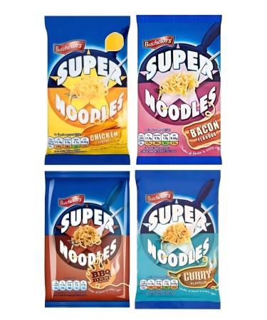 The Nation's Favourite Multipack - Batchelors Super Noodles Flavour Packet - Super Tasty Chicken Bacon Barbecue Beef Mild Curry Flavour (Pack of 4 90g)