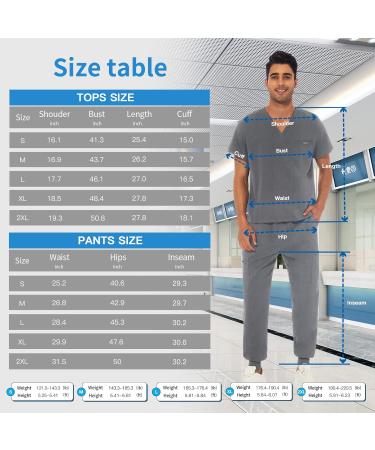 VIAOLI Men's Athletic Scrub Set - V-Neck Top & Jogger Pants - Grey Large - Buy Online on SooperMarket.com