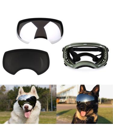 Ownpets Dog Goggles with 2 lens Large Dog UV Sunglasses Windproof Snowproof Soft Frame Glasses for Long Snout Dogs Eyes Protection Magnetic len Green 2 Lenses Green Frame