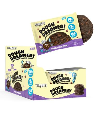 Yummo's Dough Dreamer! Vegan Protein Cookie (12x50g) - Plant Based High Protein Low Sugar Vegan Snack (Double Choc Chip)