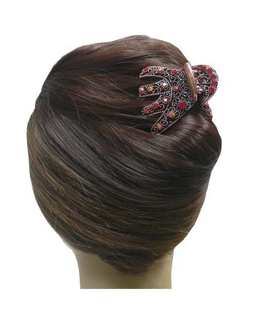 JCGY Antique Bronze Metal Hair Claw with Sparkly Red Crystals - YY86410Red, Red/Bronze Trim - Buy Online on SooperMarket.com