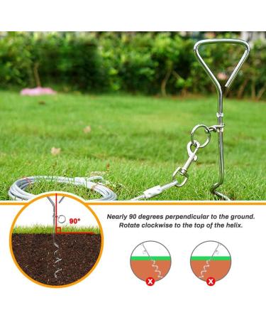 XhuangTech 16.4ft Dog Tie Out Cable with 16 inches Heavy Duty Spiral Ground Stake Spike for Dog Up to 130 lbs for Playing Camping and Backyard in Ground - Buy Online on SooperMarket.com