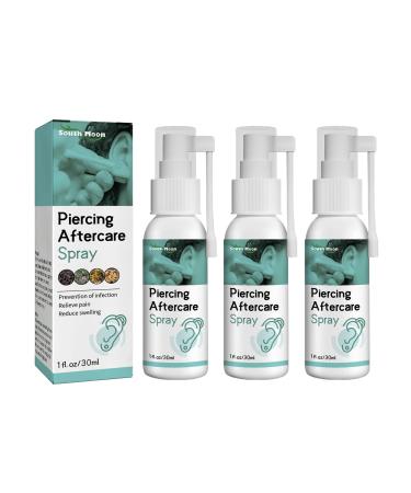 Piercing Aftercare Spray Ear Hole Care Spray Ear Piercing Cleaning Solution Portable Pierced Ear Care Solution Swelling Ear Pierced Skin for Ears Nose Nipples Belly 30ml*3