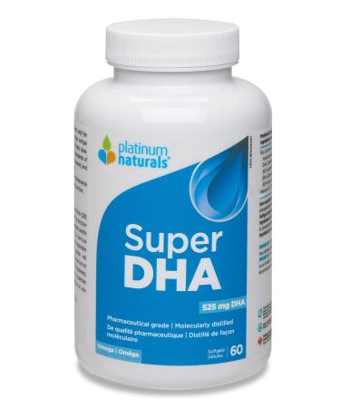 Platinum Naturals Super DHA 525mg 60 Softgels - Premium Fish Oil Omega 3 Supplement High-Potency EPA & DHA for Eye & Heart Health Cholesterol Support Pure Omega-3 Fatty Acids No Fishy Aftertaste