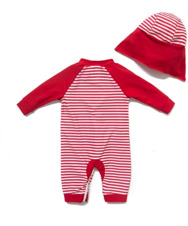 Bonverano Baby Girls UPF 50+ UV Protection Sunsuit with Sun Cap - Red Stripe, 6-9 Months - Buy Online on SooperMarket.com