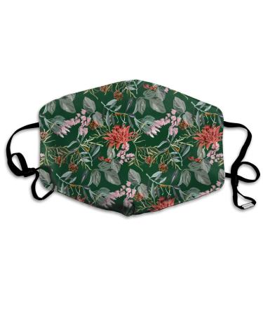 Beautiful Flowers And Leaves Washable Reusable Mask Cotton Anti Dust Half Face Mouth Mask For Kids Teens Men Women With Adjustable Ear Loops