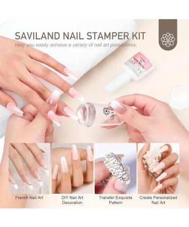 Saviland French Tip Nail Stamper Kit with Black+White Stamping Gel Polish - DIY French Manicure Set - Buy Online on SooperMarket.com