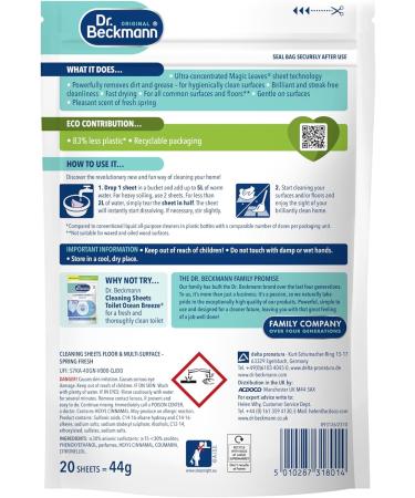 Dr. Beckmann Floor & Multi-Surface Cleaning Sheets |Powerful against dirt & grease | Fast Drying | Gentle on Surface | Spring Fresh | 20 sheets - Buy Online on SooperMarket.com