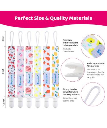 Smlpuame Baby Pacifier Chain Set - 6 BPA-Free Fabric Clips for Girls | Fits Most Pacifiers & Bite Toys | Ideal Baby Shower Gift (Fruit & Flower) - Buy Online on SooperMarket.com