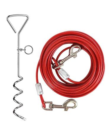 Dog Tie Out Cable and Stake Heavy Duty Dog Tie Out Stake Sturdy Dog Lead Stake Dog Camping Stake for Outdoor Yard and Camping Puppy Pet and Medium Dogs Red