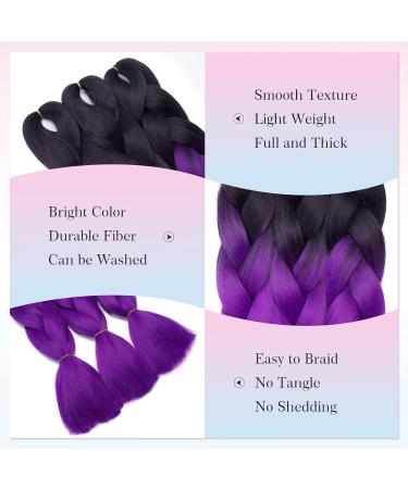 Buy Tess Braids Extensions Ombre 60 cm - 3 Pack Jumbo Kanekalon Hair Braids for Box Braids - #19 Purple/Black Ombre 100g Bundle - Buy Online on SooperMarket.com