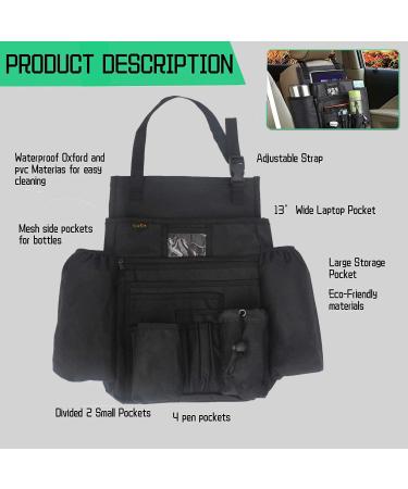 ECWKVN Car Front Seat Organiser - Heavy Duty Passenger Tidy Backseat Storage Bag with 10 Pockets - Black - Buy Online on SooperMarket.com