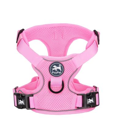 POPOTET Reflecting soft breathable dog harness made of mesh suffocation-free double padded vest with adjustable neck and breast (light pink m) m (1-pack) light pink
