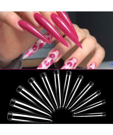 AORAEM Clear Extra Long Stiletto False Nail Tips 120 Pcs - 12 Sizes Acrylic Fake Nails - Buy Online on SooperMarket.com