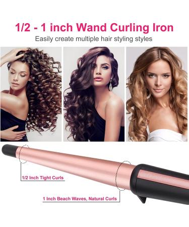 Rose Gold Tapered Curling Wand 13-25MM - Professional Ceramic Hair Curler with Heat-Resistant Glove - Buy Online on SooperMarket.com