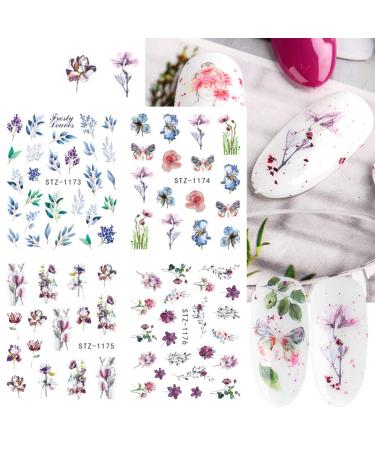 Floral and Butterfly Nail Art Stickers - Watercolor Decals for Women's DIY Manicure - 12PCS - Buy Online on SooperMarket.com