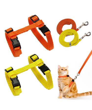 2 pieces of adjustable nylon whirring cat leash harness cat leash kitten neck band orange soft cat dishes with leash for kitten puppy rabbits rabbit orange+yellow
