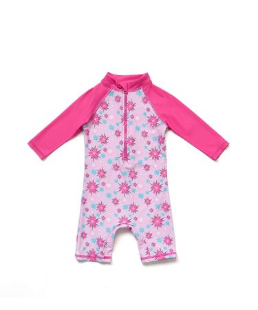Bonverano Baby Girls UPF 50+ UV Protection One Pieces Sunsuit with Sun Cap(Pink 9-12Months) 9 Months Flowers Pink