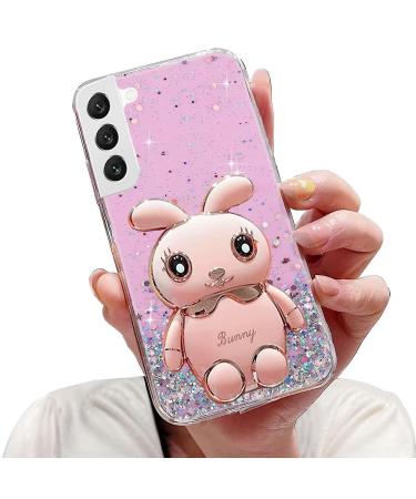 Tivenfezk nadoli for samsung galaxy s22 hare hidden stand shell caricature glitter rabbits stand soft silicone bling cell phone case transparent protective cover samsung galaxy s22 pink