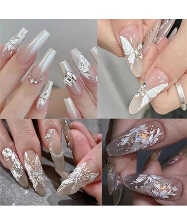 White Flowers Nail Art Stickers | 5D Self-Adhesive Floral & Butterfly Decals for DIY Manicure | 4 Sheets of Embossed Nail Design - Buy Online on SooperMarket.com