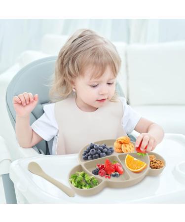 Silicone Baby Suction Plate with Lid, Spoon & Divided Sections - BPA Free & Dishwasher Safe - Toddler Self Feeding Dinnerware Set in White - Buy Online on SooperMarket.com
