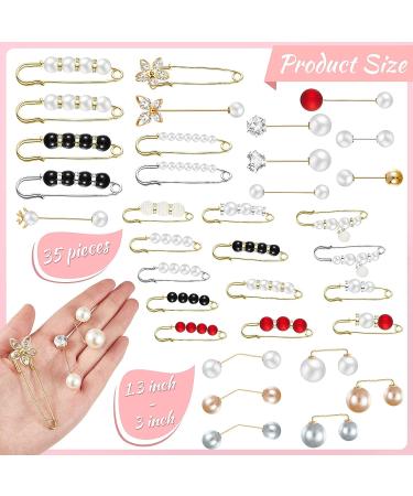 35-Piece White Faux Pearl Brooch Pins Set for Women - Elegant Clothing Decoration Accessories - Buy Online on SooperMarket.com