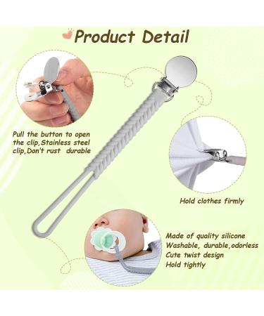 Nuanchu 4-Piece Silicone Pacifier Clips Set for Teething Toy - Navy Blue, Gray, Green - Baby Pacifier Holder for Boys and Girls - Buy Online on SooperMarket.com