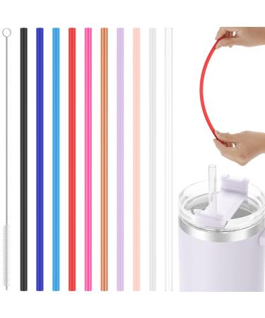 XM 10 Pack Reusable Straws with Clearing Brush 12in Long Replacement Straws 10 Colors Tumblers Straw Replacement Food Grade Reusable Plastic Straws Durable for 40oz Tumblers Mugs Half Gallon Jug SHAFU