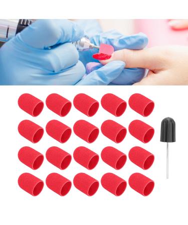 Nail Art Sanding Cap Nail Sanding Head Nail Drill Bits Polishing Grinding Sanding Bands Set Manicure Pedicure Tool for Home Salon (16 x 25mm)(Red)