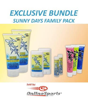 Zinka Sunny Days Family Pack - SPF 30/50 Sunscreen for Face Body & Lips | UVA/UVB Protection | Water Resistant & Paraben-Free | Includes Nosecoats Lotions Face Sticks & Lip Balms - Buy Online on SooperMarket.com