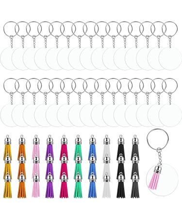 BigOtters Acrylic Keychain Blanks  120PCS Clear Keychains Blank with Key Chain Rings Keychain Tassels for DIY Keychain Vinyl Crafting