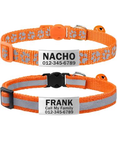 Tagme 2 Pack Katzenollsband with name and telephone number cat collar with safety clasp and bell 18-31 cm for cats orange standard size 18-31cm orange