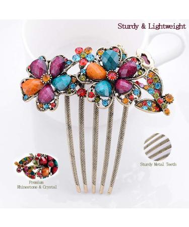2Pcs Women Rhinestone Flower Hair Comb Clips for Wedding Prom - Blue + Colorful - Buy Online on SooperMarket.com