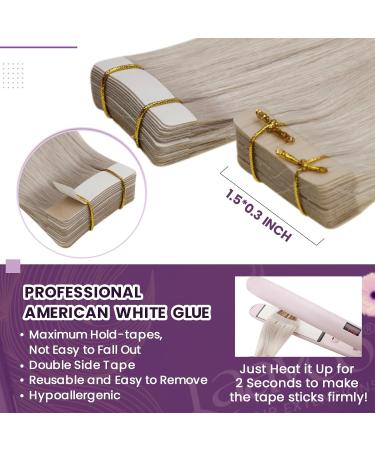 Shop Laavoo 75cm Real Hair Tape Extensions - Platinum Blonde (#60) for Effortless Volume | 20pcs 50g - Buy Online on SooperMarket.com