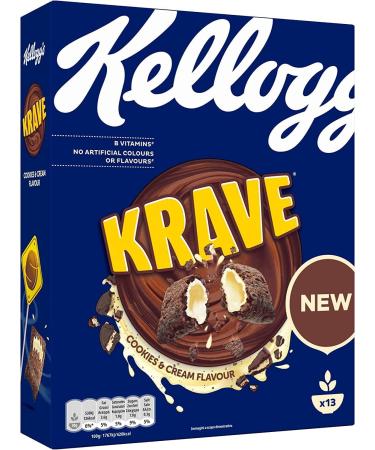 6 x Kellogg's Krave Cookies & Cream Flavour Crispy Cocoa Cereals Filled with Cream - Buy Online on SooperMarket.com